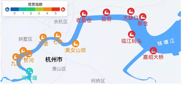 可见“喇叭口”形状（图片来源：钱塘江防洪减灾平台）