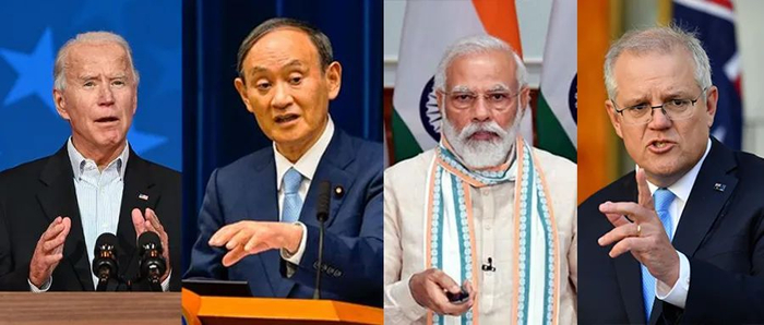 从左到右依次为拜登、菅义伟、莫迪和莫里森（资料图）