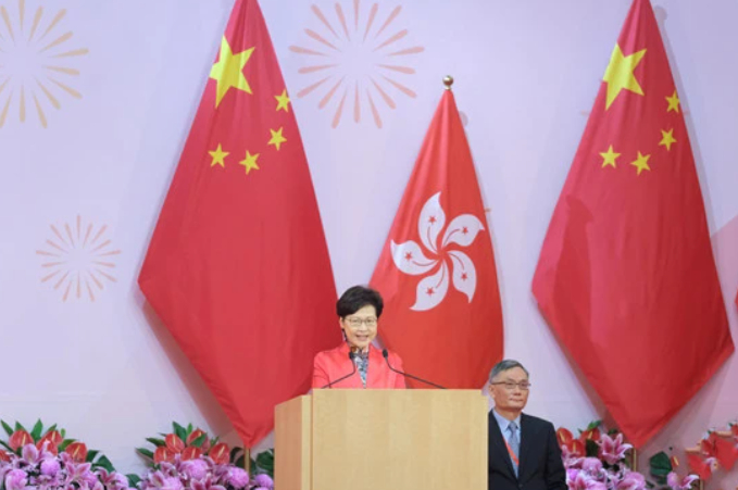 ▲香港特区行政长官林郑月娥出席国庆庆祝活动并致辞。图源：大公网