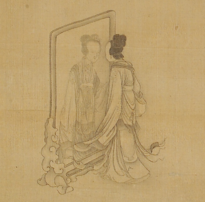18世纪20年代焦秉贞《对镜仕女图》女性对镜自照图像