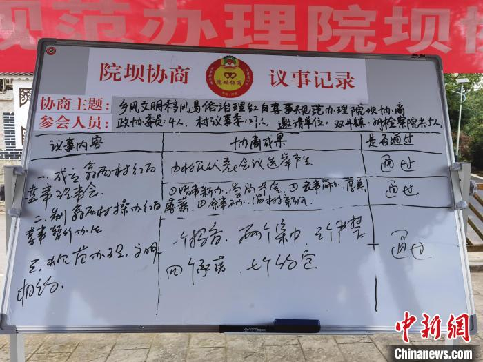 图为翁西村“院坝协商”议事记录。　周燕玲 摄