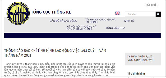 2021年三季度劳动就业形势新闻稿。来源：越南统计总局