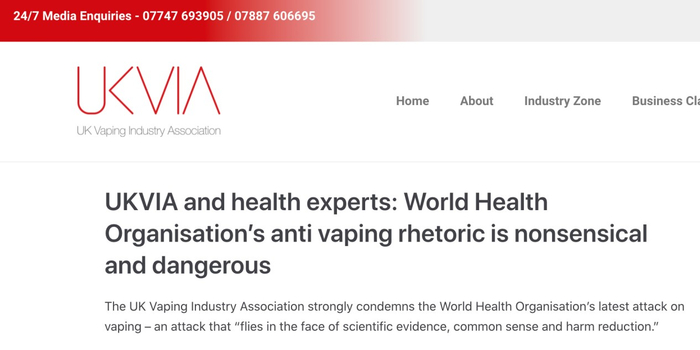 《英国电子烟协会和健康专家：世界卫生组织的反电子烟言论荒谬且危险》