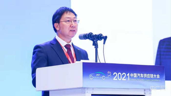 中国汽车工业协会常务副会长兼秘书长、世界汽车组织（OICA）主席付炳锋（主办方供图，央广网发）