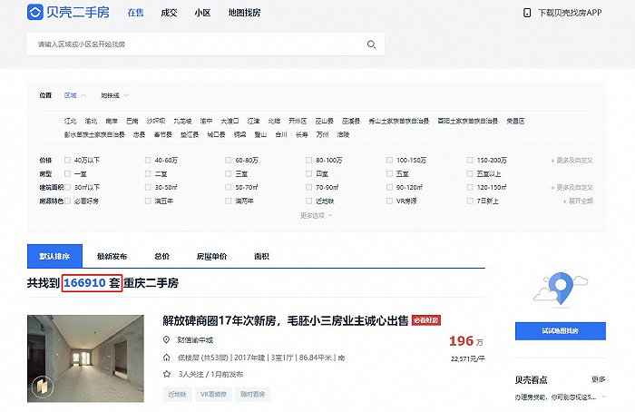 10月20日上午10点二手房源数图片来源：贝壳