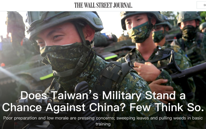 ▲美国《华尔街日报》当地时间25日报道了一篇关于台军现状的文章，文章提到，解放军近期在台海活动频率增加，大部分的美国军方人员和政府高官都认为，一旦开战，台湾的“草莓兵”难以“抵御”解放军。