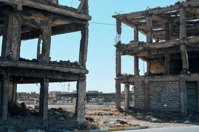 伊拉克摩苏尔，战争废墟。