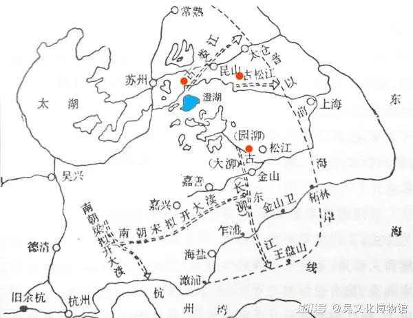 晋代三江示意图，图改绘自《古代上海述略》