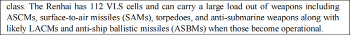 报告承认，解放军的055型驱逐舰将具备发射反舰弹道导弹的能力