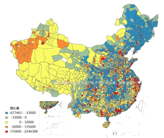 图3&nbsp; 2010-2020年各区县人口变化量
