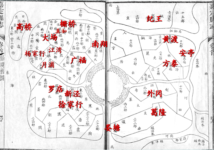 图二 光绪《嘉定县志》所绘的乡区及其市场中心地