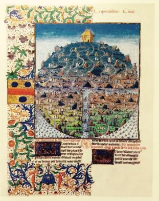 中世纪盛期T-O地图中载满船只的海洋，14世纪手稿