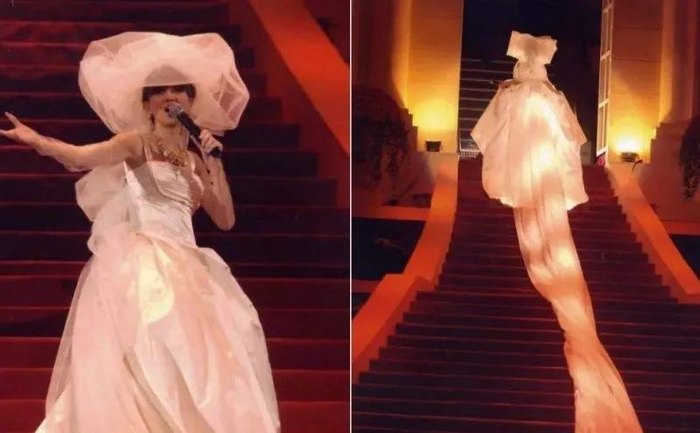 ▲梅艳芳在告别演唱会上演唱《夕阳之歌》。