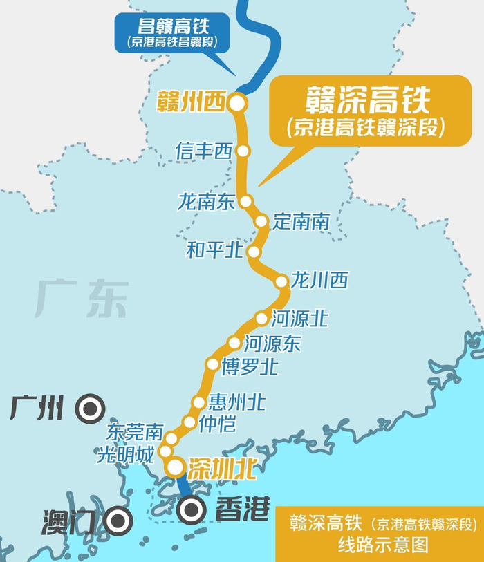 赣深高铁线路示意图（制图：陆逸）