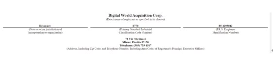 DWAC2021年7月提交的S-1报告截图。