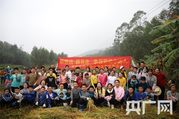 收割完成后，学生一起拍照留念。（央广网发   记者唐志强摄）