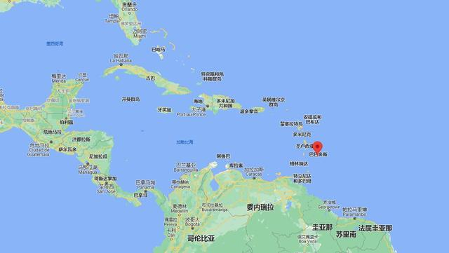 巴巴多斯位于东加勒比海地区 谷歌地图 