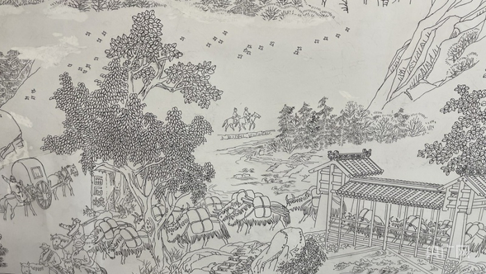 一幅幅白描手绘图，活灵活现的展示于此（央广网记者滕萌 摄）