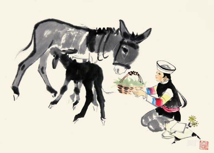 水印木刻《哺》