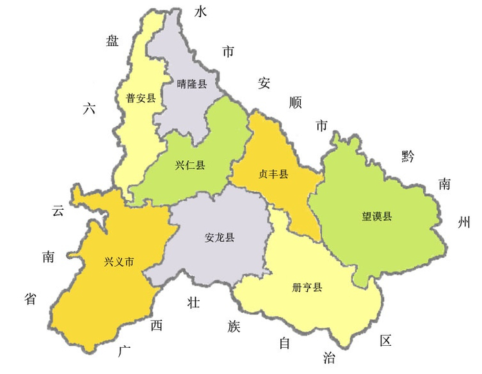 黔西南布依族苗族自治州位于滇黔桂三省（区）结合部，全州辖2市、6县。