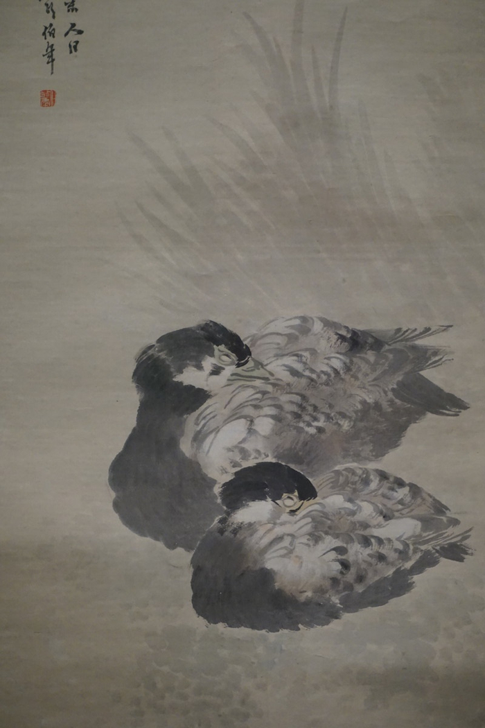 任伯年《池塘睡鸭》局部