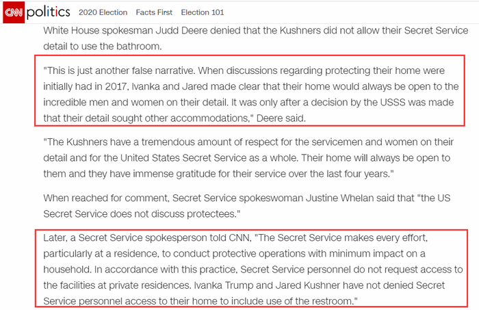  （图为CNN在报道中给出的美国白宫和特勤局的回应）