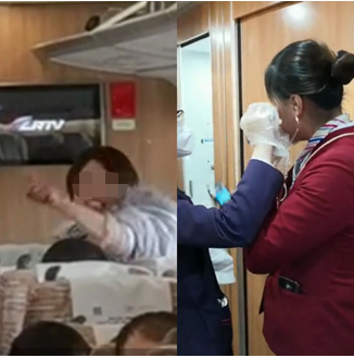 （闹事女子和挨打乘务员。图/受访者提供）