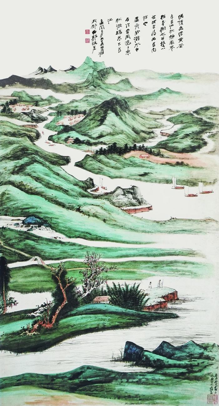 张大千蜀江秋静图 纸本设色 纵133厘米 横72厘米