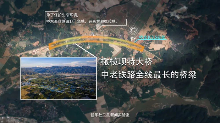 卫星直观呈现中老铁路全线最长的桥梁——橄榄坝特大桥