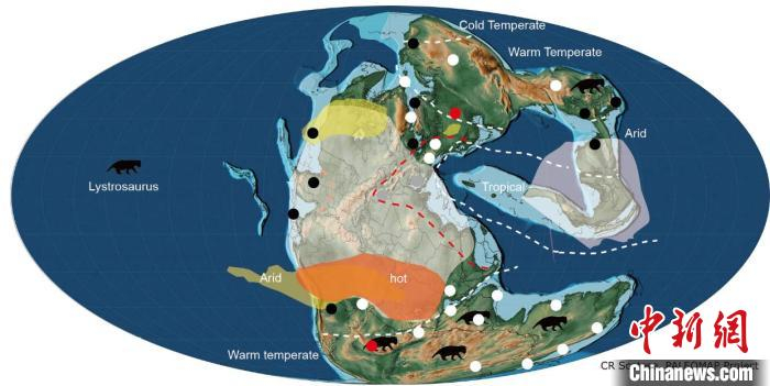 早三叠世四足动物分布图，及空白区可能的范围。　刘俊 供图
