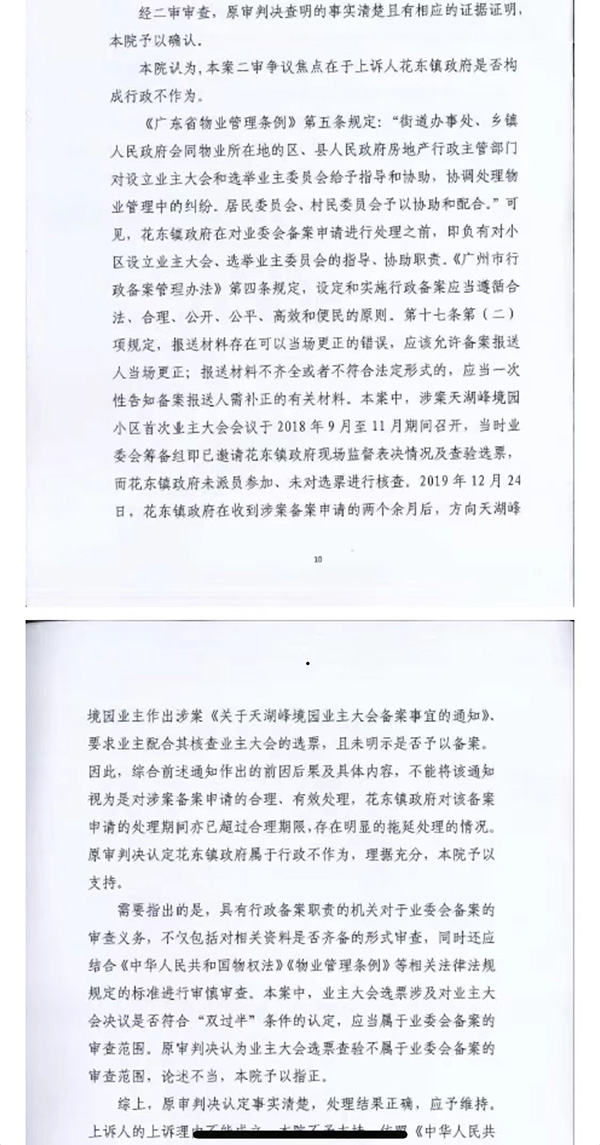 因备案迟迟没有结果，业委会起诉镇政府，一审、二审法院均认为，镇政府属于行政不作为。&nbsp; 本文图均为&nbsp;受访者 供图&nbsp;