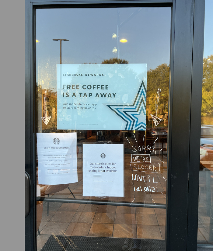 2021年11月，TATA常去的星巴克因招聘困难而短暂关门。&nbsp; TATA 供图