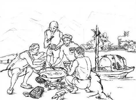 码头工人围坐吃火锅漫画