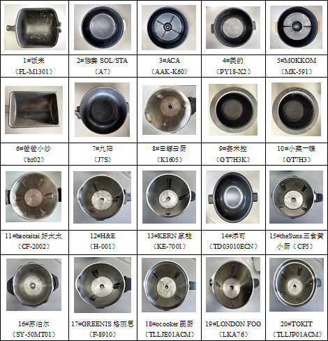▲20款智能料理机防粘性能测试后锅底情况