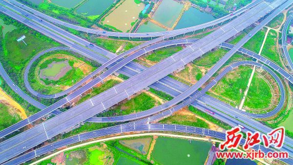 广佛肇高速二、三期今年建成通车，进一步织密肇庆高速公路网。图为广佛肇高速与二广高速交会沙沥立交段。西江日报记者梁小明摄