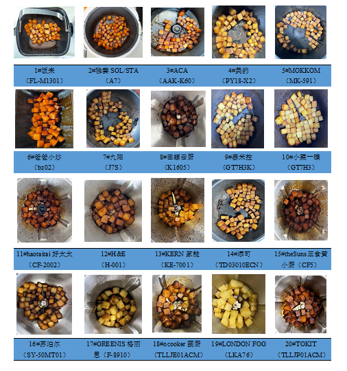  ▲20款智能料理机翻炒均匀性测试土豆上色情况
