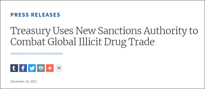 美国财政部发布制裁声明