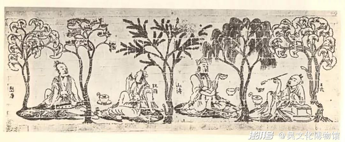 “竹林七贤与荣启期”砖印壁画（南壁）借酒浇愁的西晋名士们 图源：搜狐