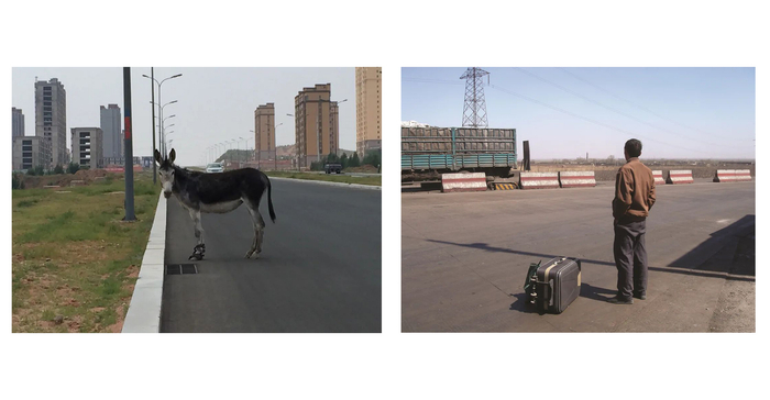 左图：鄂尔多斯，2015；右图：国子在高速公路边，2003。