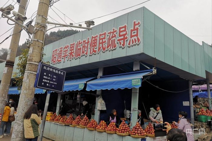 六盘水昭通苹果临时疏导点（央广网发 任振国 摄）