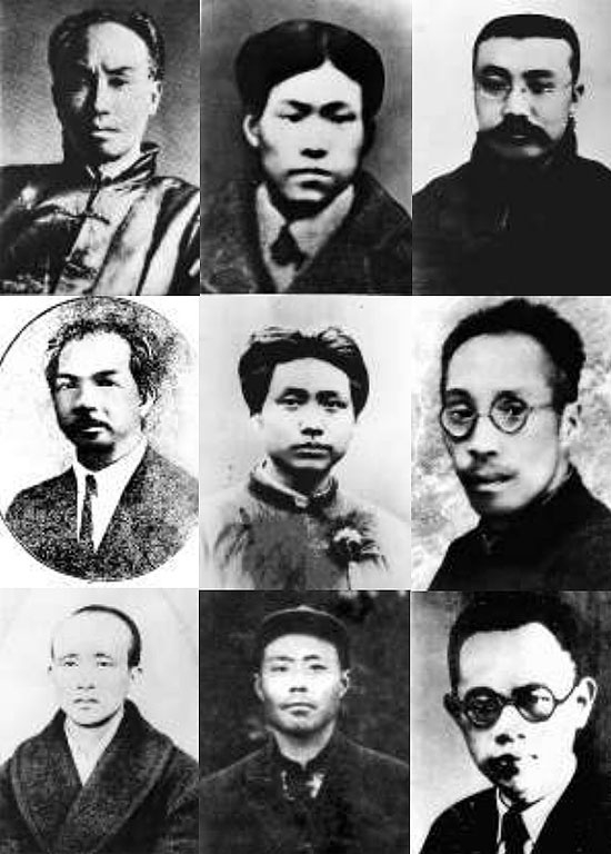 依次为：陈独秀、蔡和森、李大钊、谭平山、毛泽东、王荷波、朱少年、项英、罗章龙