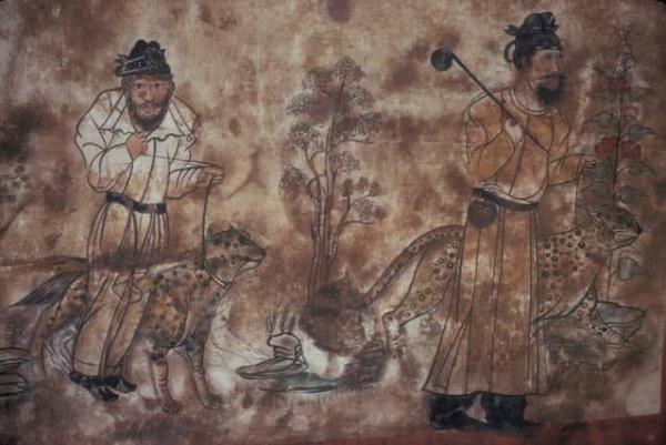 图8：唐懿德太子墓壁画胡人牵猎豹图（局部）