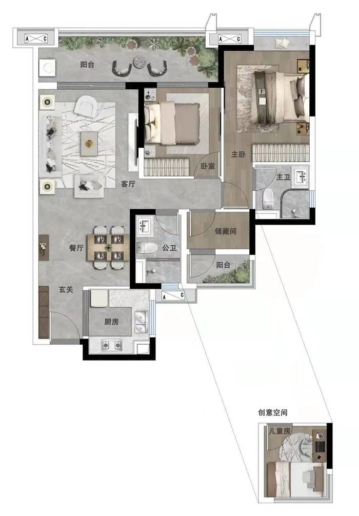 98㎡户型平面图