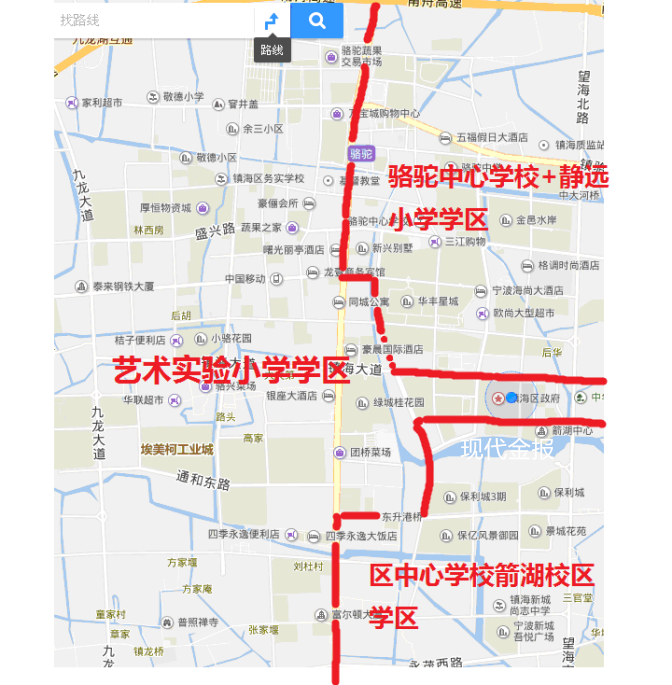 （2021年镇海区骆驼片区户籍儿童小学招生学区划分示意图）