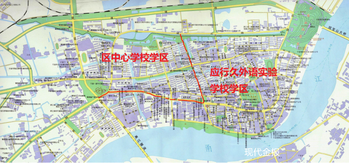 （2021年镇海区招宝山片区户籍儿童小学招生学区划分示意图）