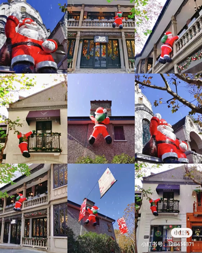 上海街头的爬墙圣诞老人（图片来源：小红书账号@Roy‘s planet）