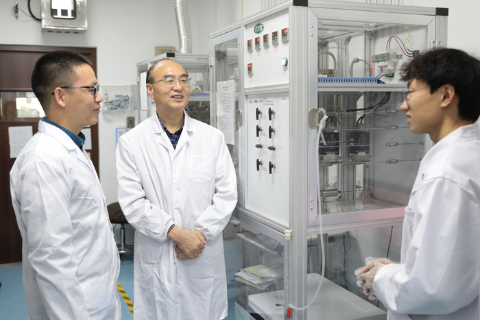 厦门大学化学化工学院王野教授（左二）和学生在实验室。厦门大学化学化工学院供图