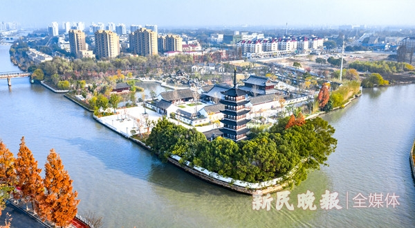 图说：环城水系步行系统将万寿塔与青浦老城、商业空间三个地块串联起来。新民晚报记者 孙中钦 摄