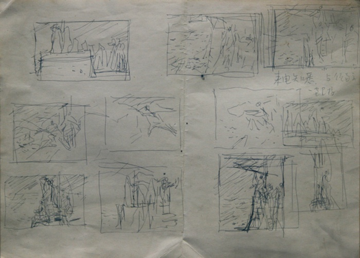 《占领总统府》铅笔构图稿，陈逸飞作