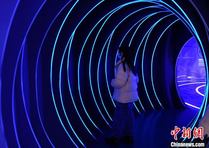 图为市民在用灯光打造的海底隧道里参观。　周毅 摄